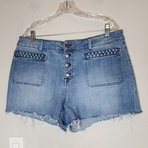 Idyllwind Jean Shorts Braided Button Fly Stretch Denim Plus Size 16